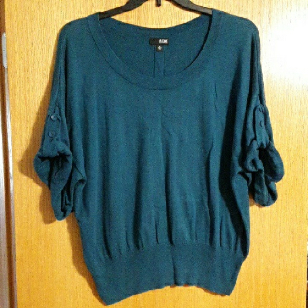 a.n.a Short Sleeve Sweater, Deep Teal Color, Rolled Sleeves